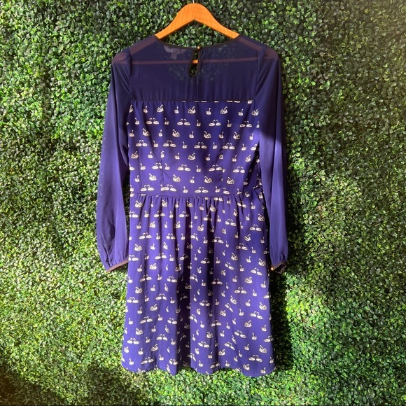 Yumi Swan Long Sleeve Dress Navy Blue - Picture 2 of 7